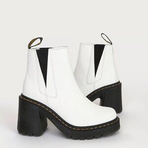 Dr. Doc Martens Spence Leather Flared Heel Chelsea Boots White Size 9